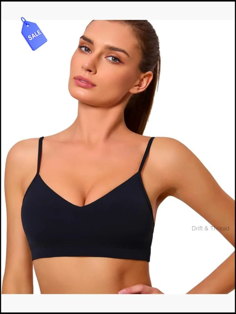 V Neck Sports Bra Wireless Padded Adjustable Straps Yoga Low Impact